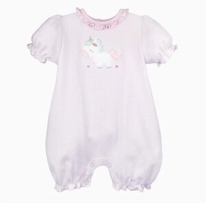 Petit Ami Pink Unicorn Ruffle Short-Sleeve One-Piece
